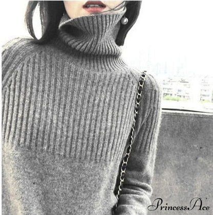 Sweater New Autumn/Winter Solid Neckline Color Winter Loose Blouse Pullover Ladies High Jumpers