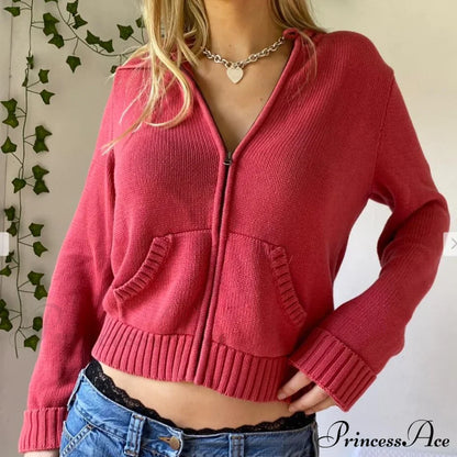 Sweatshirts Hoodies Zip-up Women鈥檚 Long Cardigan Solid Knit Y2K Color Drawstring Casual Sweaters Arm Clothing