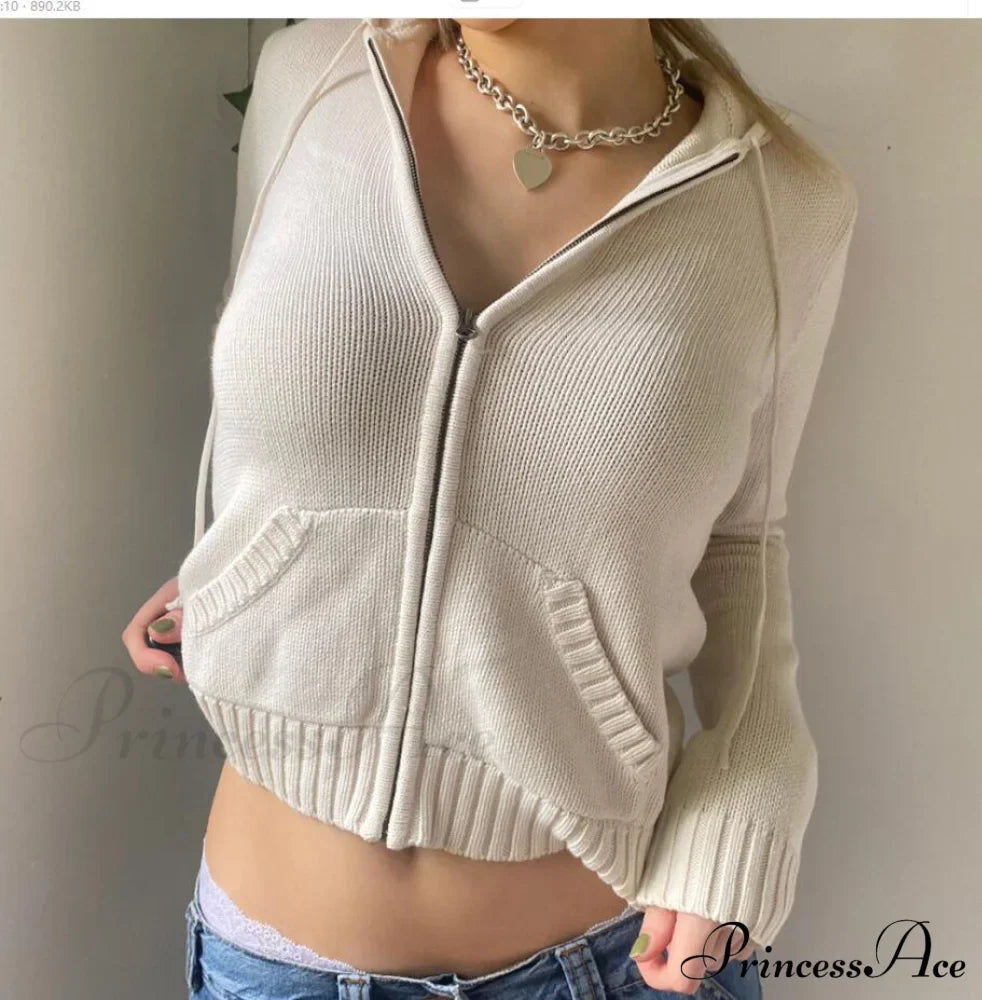 Sweatshirts Hoodies Zip-up Women鈥檚 Long Cardigan Solid Knit Y2K Color Drawstring Casual Sweaters Arm Clothing