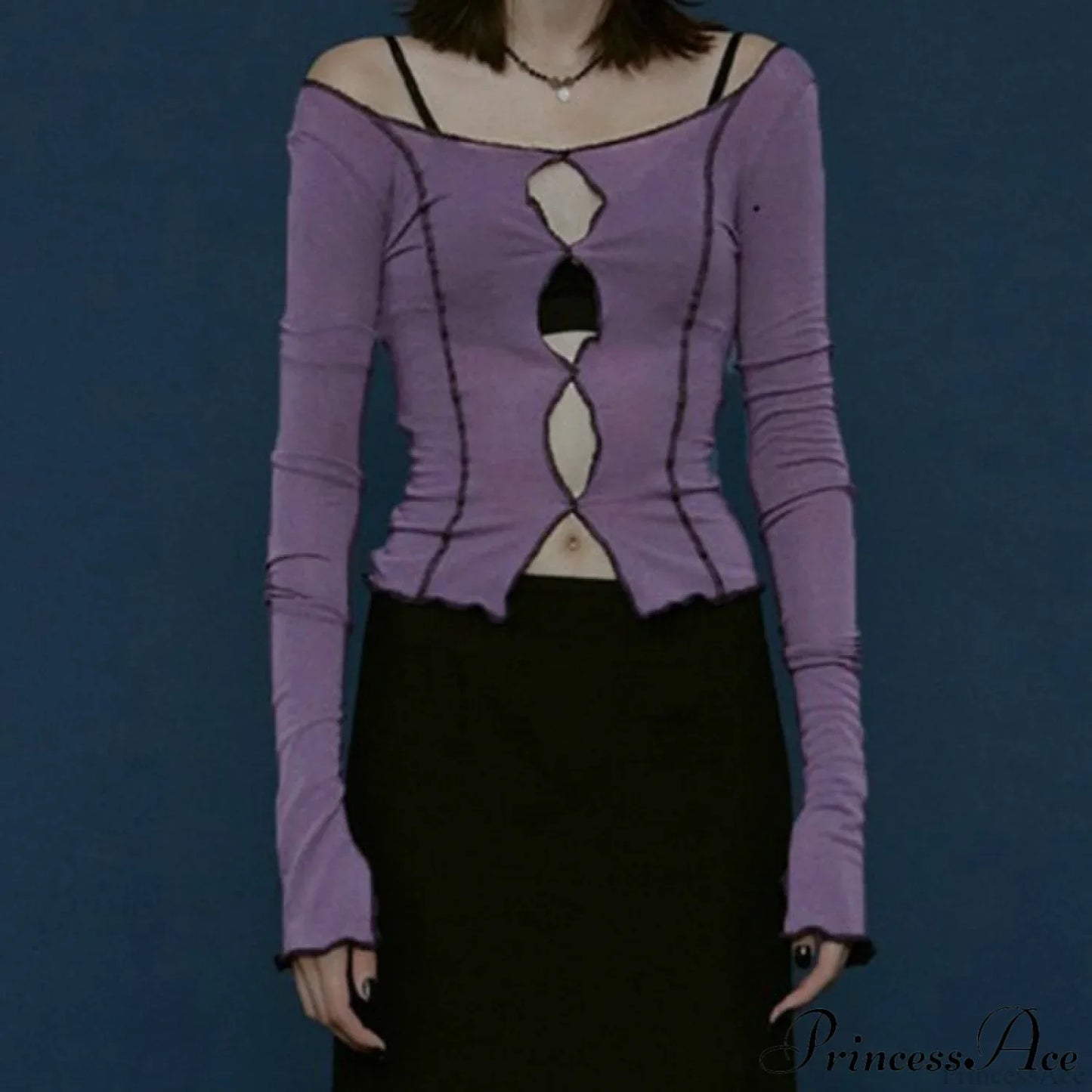 T-Shirt Arm Long for Hollow Top O-Neck Spring Casual Solid Out Women