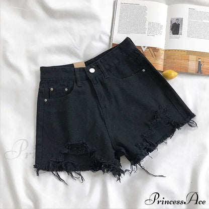 Tassel Detail Shorts Waist High and Denim with for Pockets Women