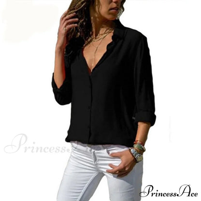 Tops Female Office Warm-Season Blouse Women V-Neck Casual Solid Shirts Chiffon Regular