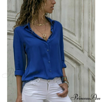 Tops Female Office Warm-Season Blouse Women V-Neck Casual Solid Shirts Chiffon Regular