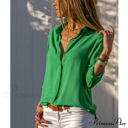 Tops Female Office Warm-Season Blouse Women V-Neck Casual Solid Shirts Chiffon Regular