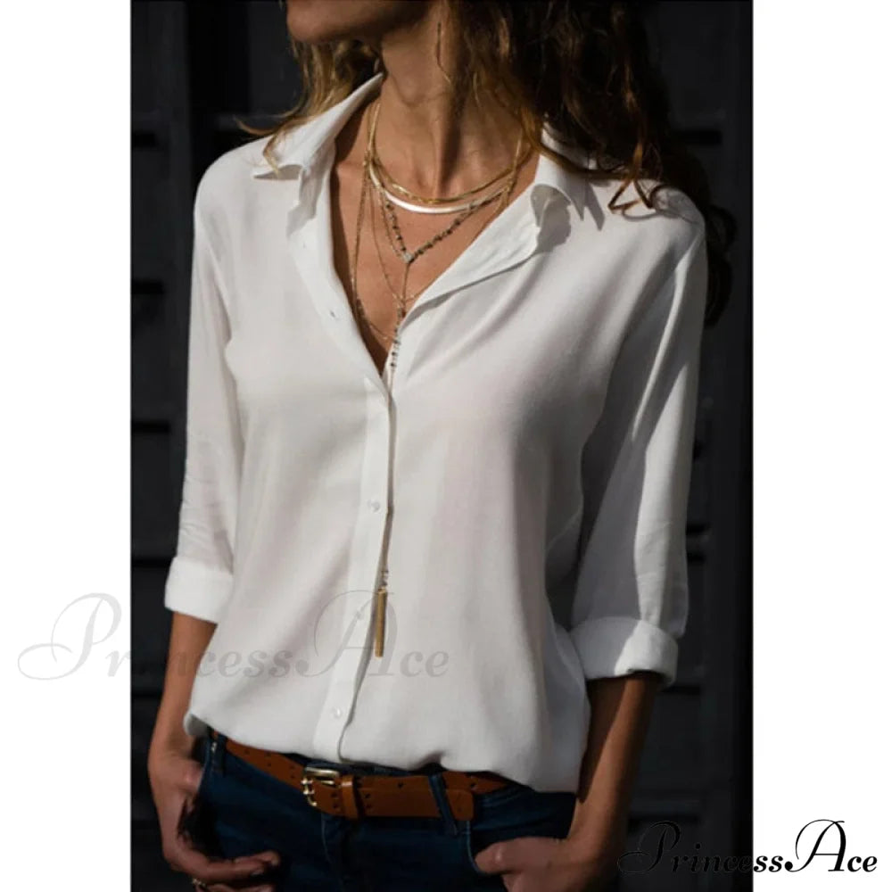 Tops Female Office Warm-Season Blouse Women V-Neck Casual Solid Shirts Chiffon Regular