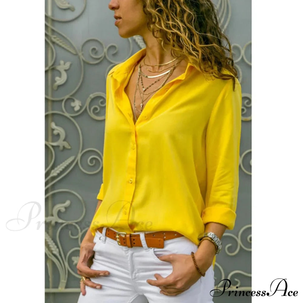 Tops Female Office Warm-Season Blouse Women V-Neck Casual Solid Shirts Chiffon Regular