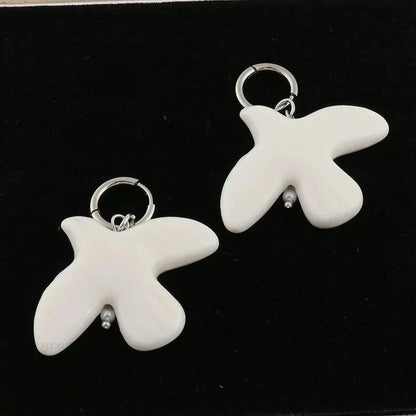 Tranquil Dove Ceramic Metal Circle Hoop Earring