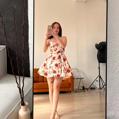Tulle Skirt Floral Print A-line Floral Dress