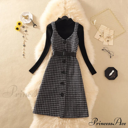 Two Winter Knee-Length vestidos Autumn plus party Women Fashion Elegant wool Piece belt Gown Valentine's for With Dresses size Streetwear Gown Sweater Day
