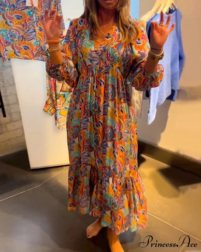 V neck A-Line Maxi Dress