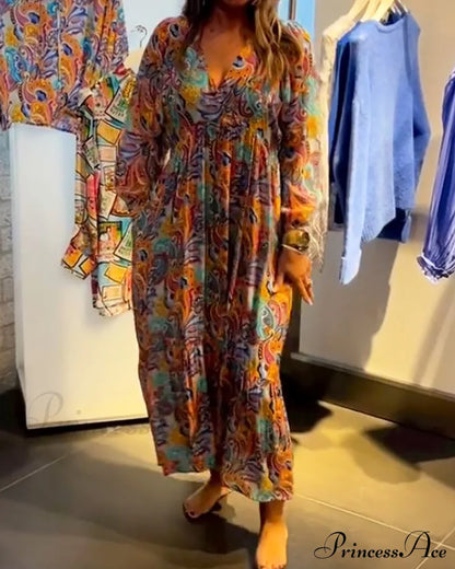 V neck A-Line Maxi Dress