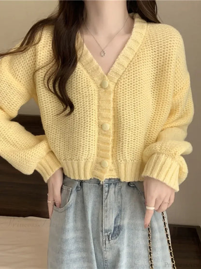 V-neck Button-Up Knit Cardigan