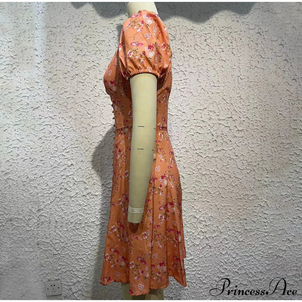 V-Neck Lace Up Lantern Sleeve Ruffles Dress