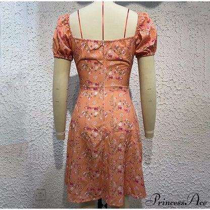 V-Neck Lace Up Lantern Sleeve Ruffles Dress