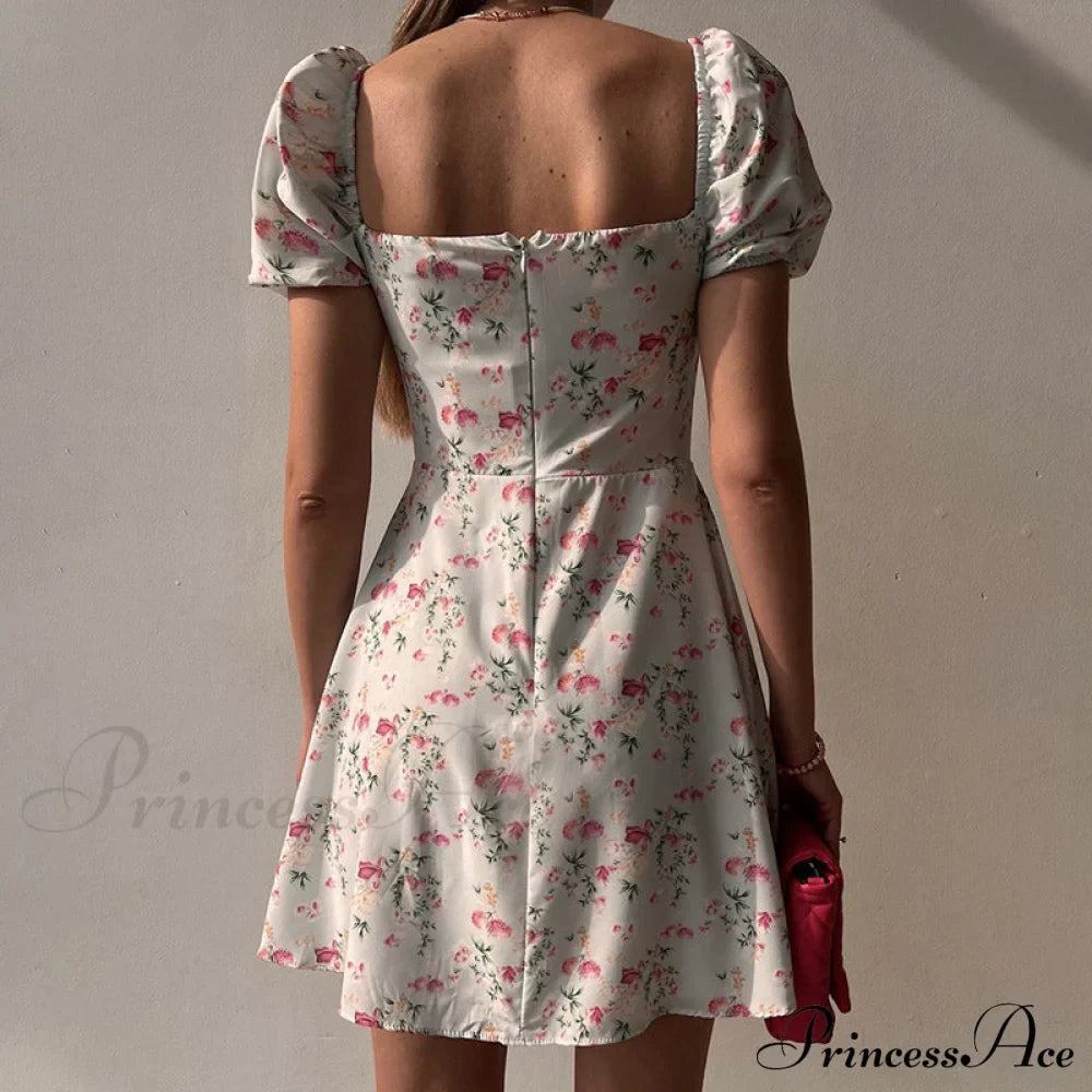 V-Neck Lace Up Lantern Sleeve Ruffles Dress