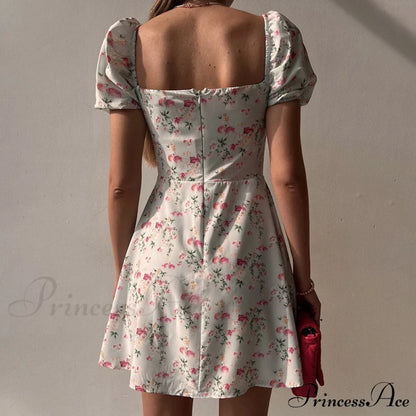 V-Neck Lace Up Lantern Sleeve Ruffles Dress