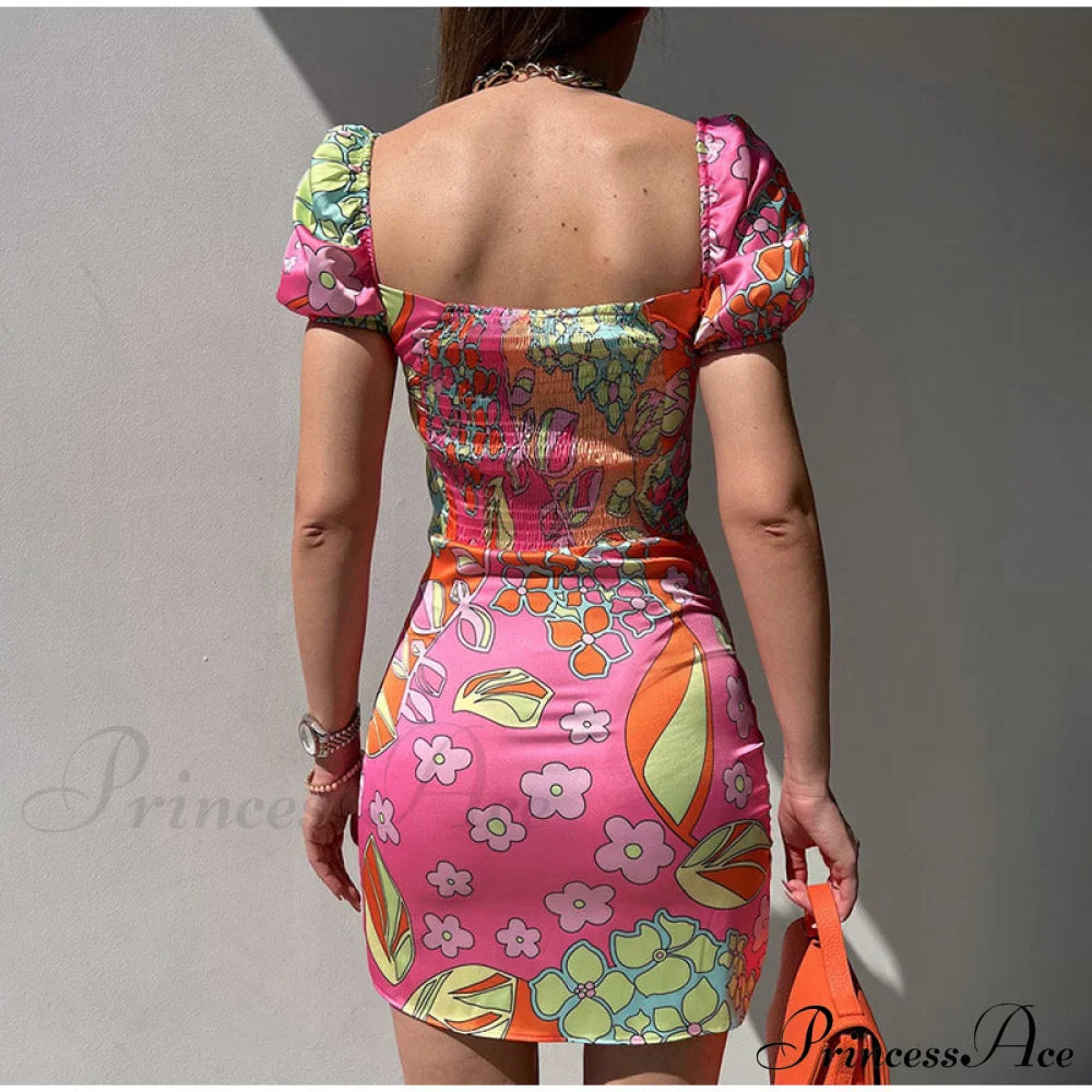 V-Neck Lace Up Lantern Sleeve Ruffles Dress