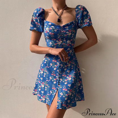 V-Neck Lace Up Lantern Sleeve Ruffles Dress
