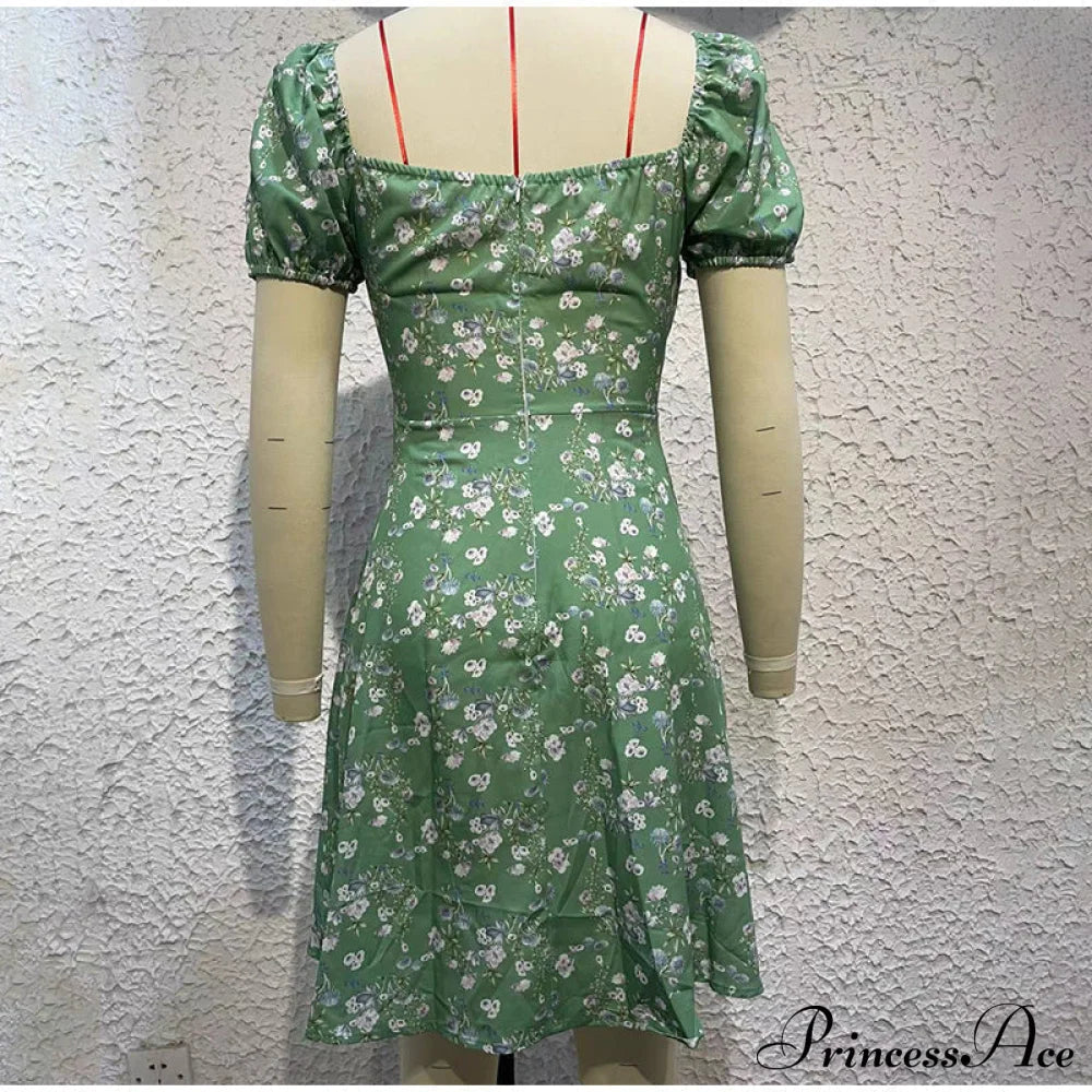 V-Neck Lace Up Lantern Sleeve Ruffles Dress