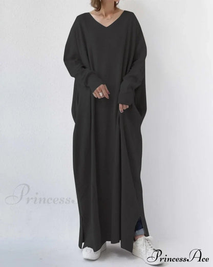 V Neck Swing Dress - Long Sleeve