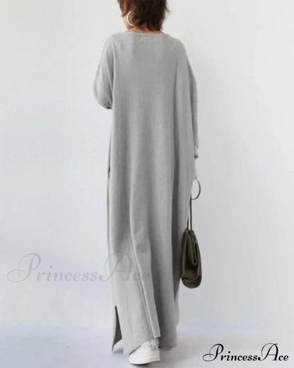 V Neck Swing Dress - Long Sleeve