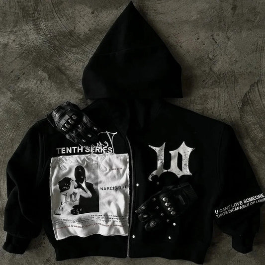 Vintage Black Zipper Hoodie