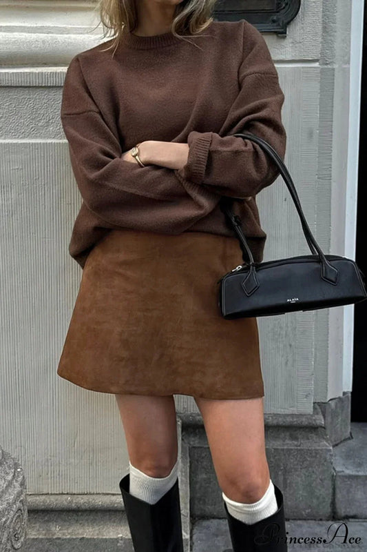 Vintage Faux Suede High-Waist Mini Skirt