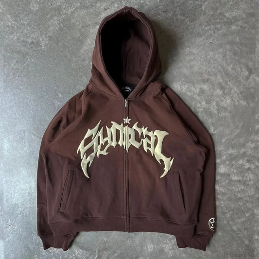 Vintage Gothic Printed Zipper Hoodie