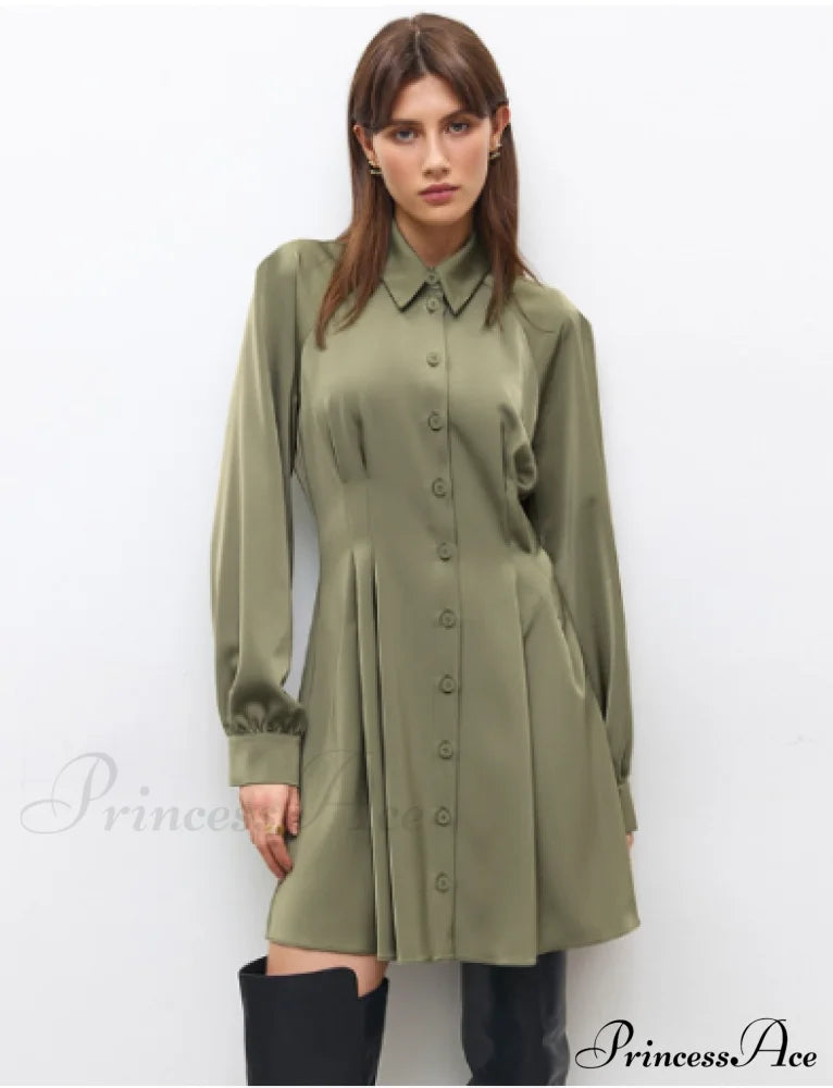 Vintage Green Office Long Sleeve Lapel Short Dress for Autumn