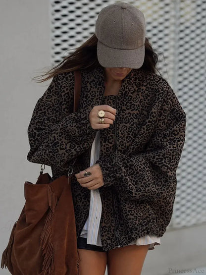 Vintage Leopard Print Zipper Coat