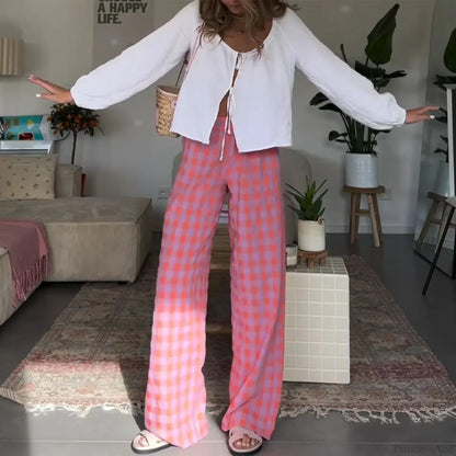 Vintage Plaid High Waist Loose Casual Aesthetic Pant