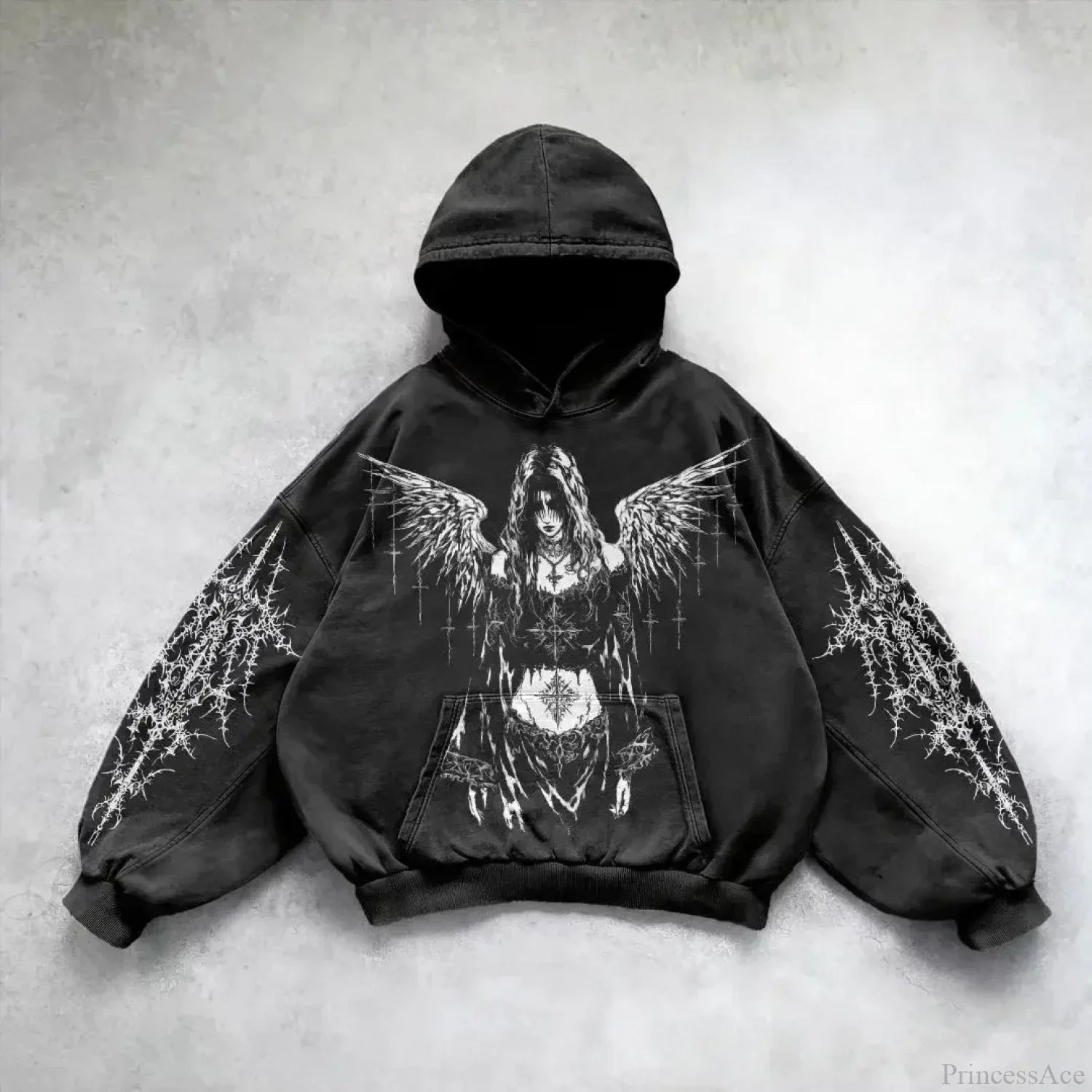 Vintage Print Zip Up Hoodie