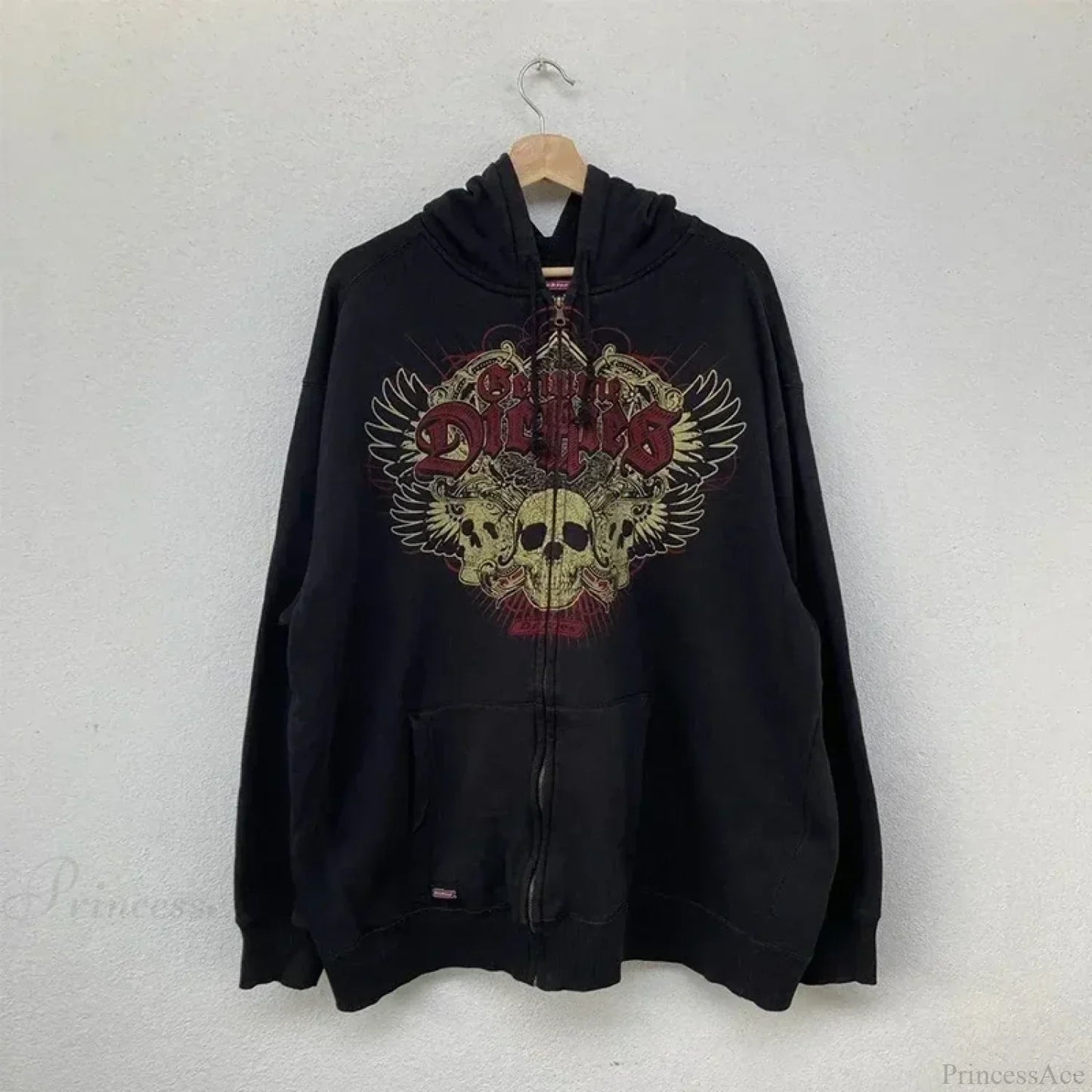 Vintage Skull Rose Print Hoodie