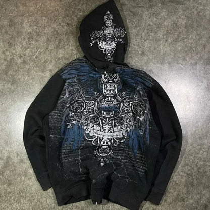 Vintage Skull Rose Print Hoodie