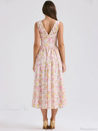 Waist Wrap Print A-line Vacation Dress