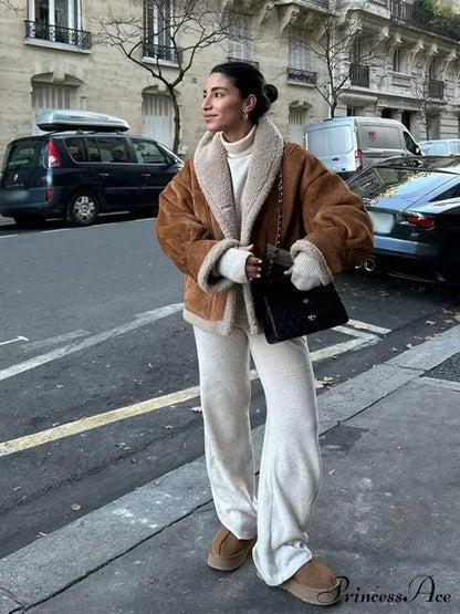Warm Lamb Wool Casual Lapel Single-breasted Thickened Pocket Winter Stylish Coat