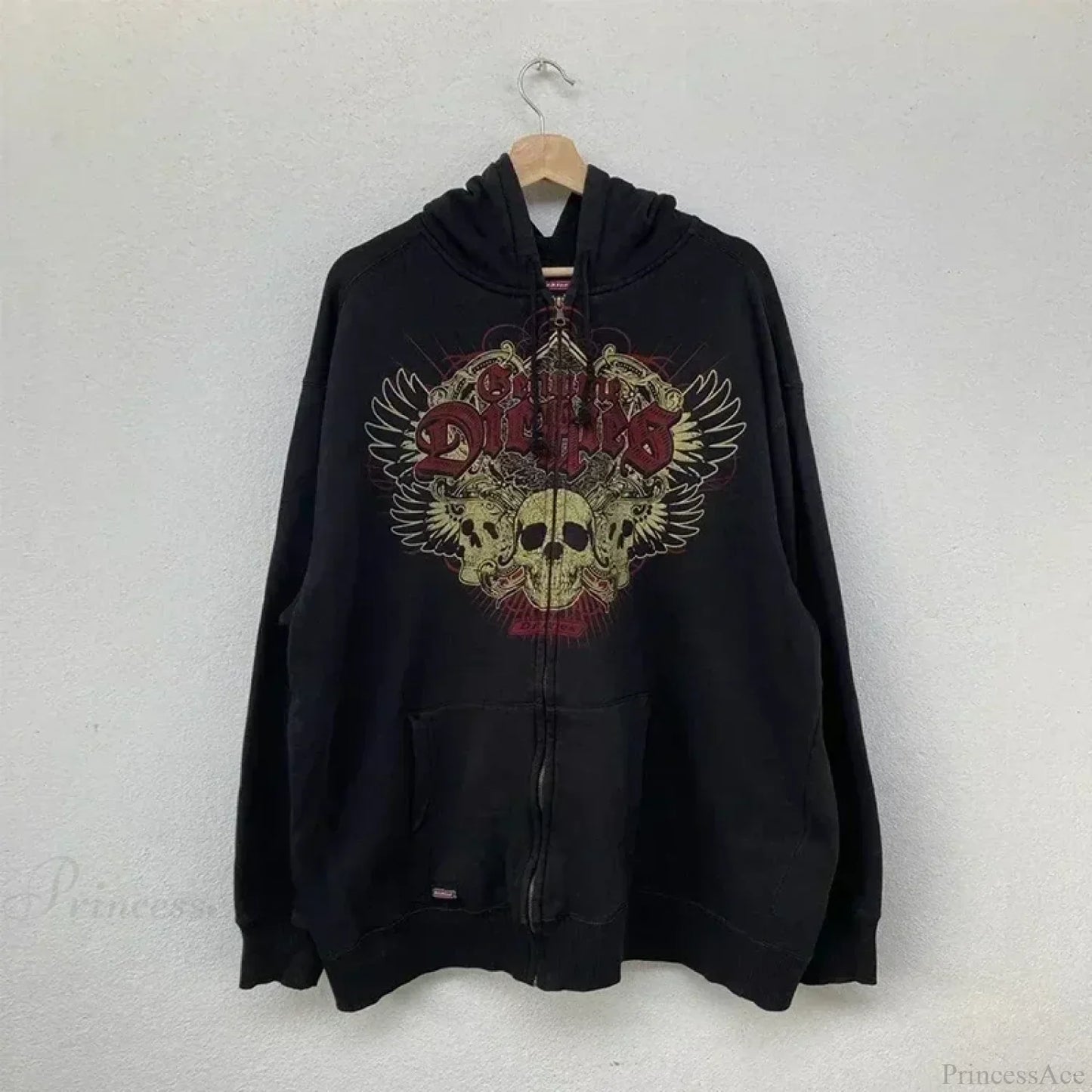 Washed Gothic Letter Zipper Hoodie