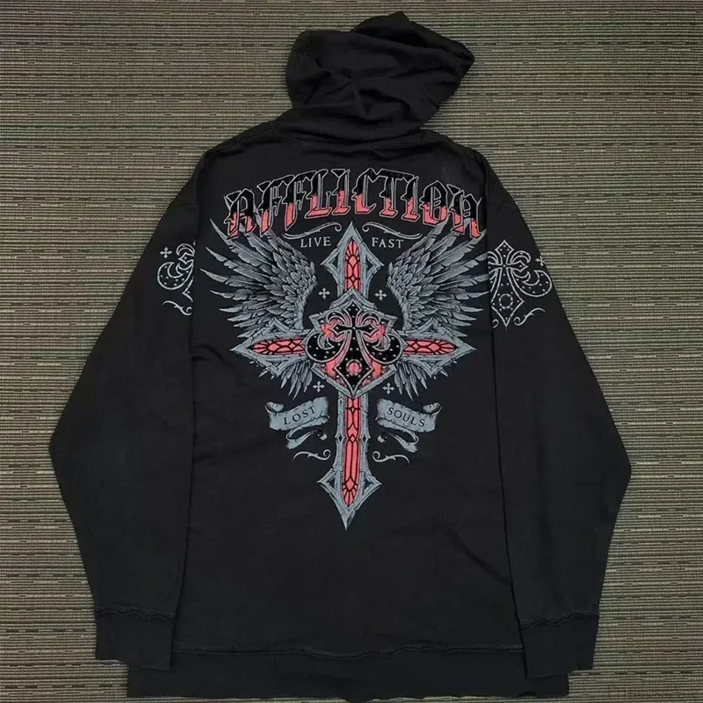 Washed Gothic Letter Zipper Hoodie
