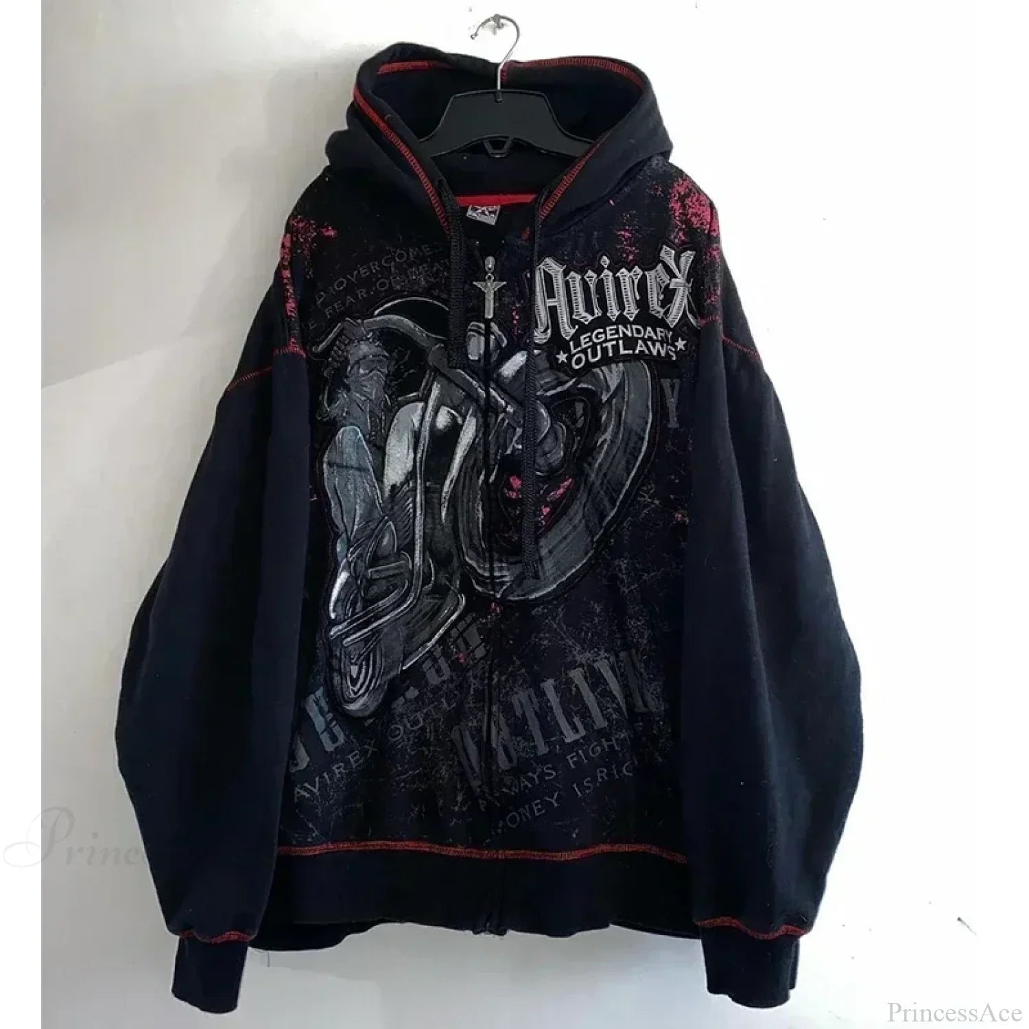 Washed Gothic Letter Zipper Hoodie