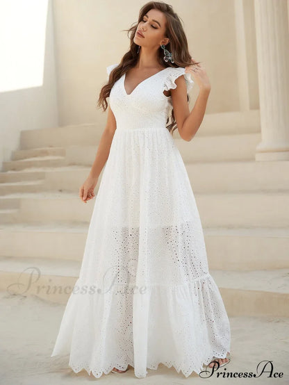 White Lace Dress with Backless Flounce Hem