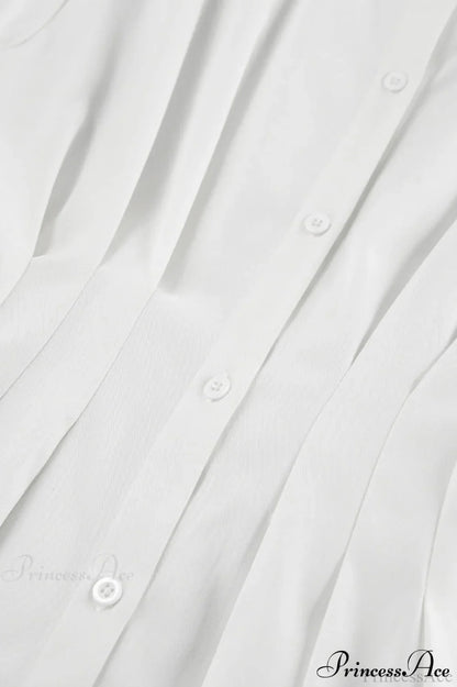 White Pleated Waist Slim Blouse