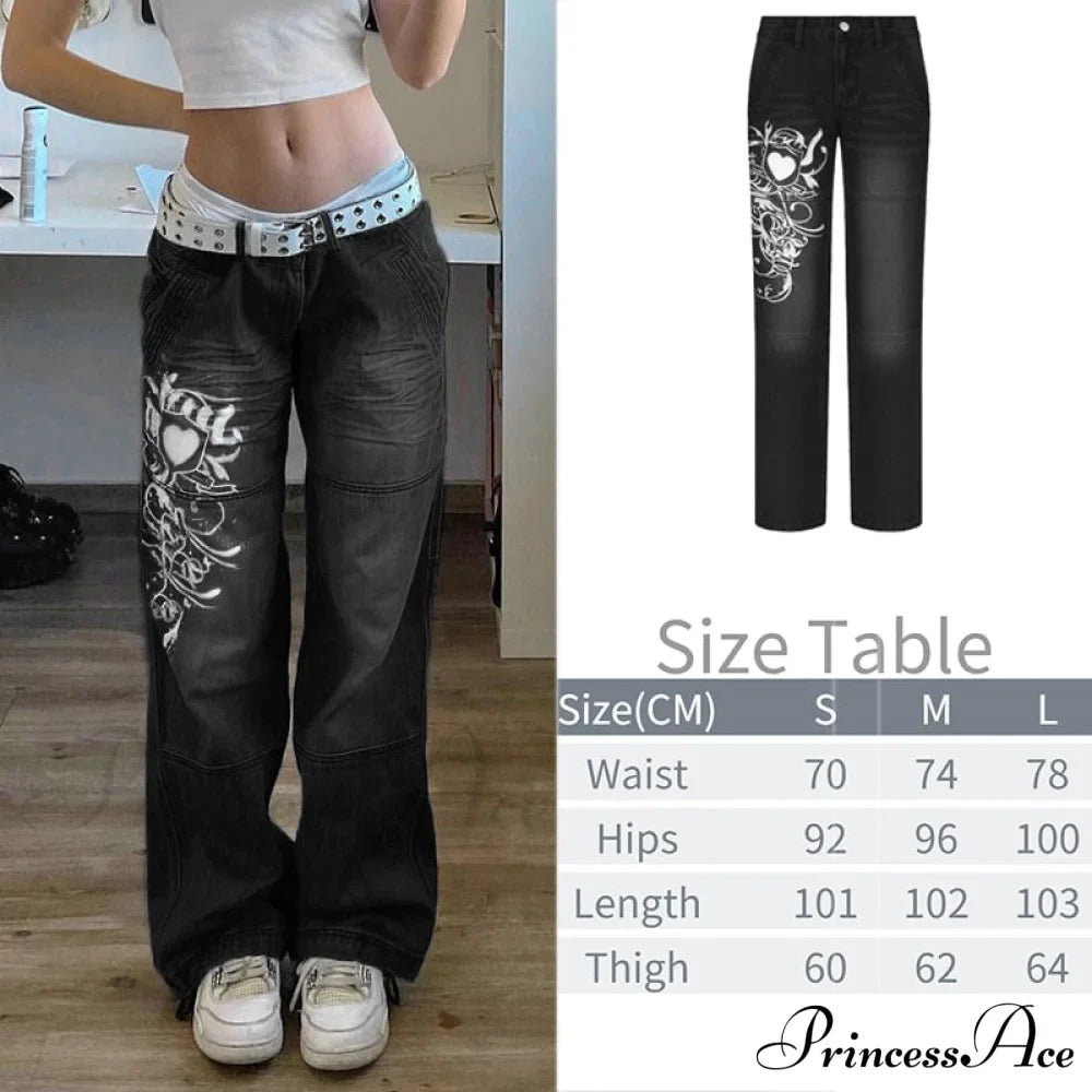 Wide Leg Oversize Y2K Patterned Baggy Winter Cargo Casual Jeans Low Autumn Waist Women's Trousers