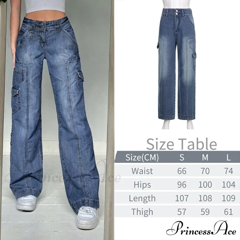 Wide Leg Oversize Y2K Patterned Baggy Winter Cargo Casual Jeans Low Autumn Waist Women's Trousers