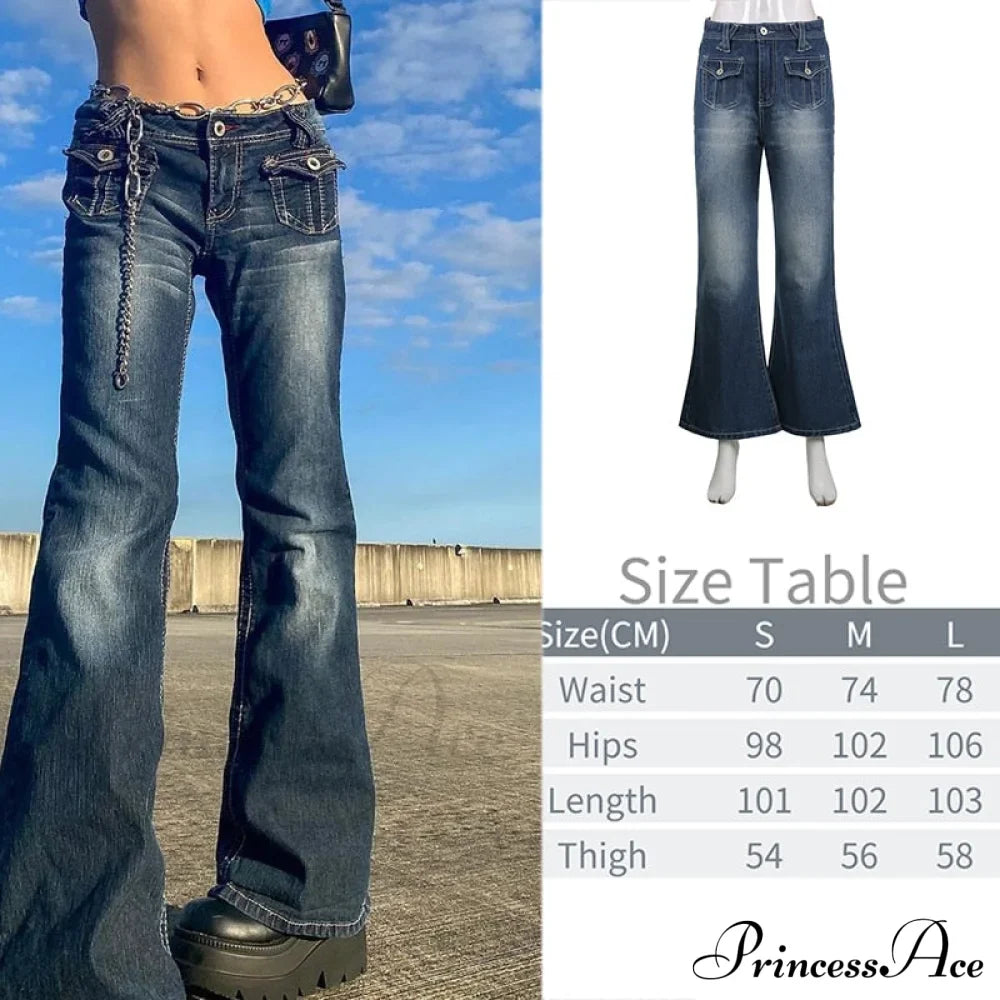 Wide Leg Oversize Y2K Patterned Baggy Winter Cargo Casual Jeans Low Autumn Waist Women's Trousers