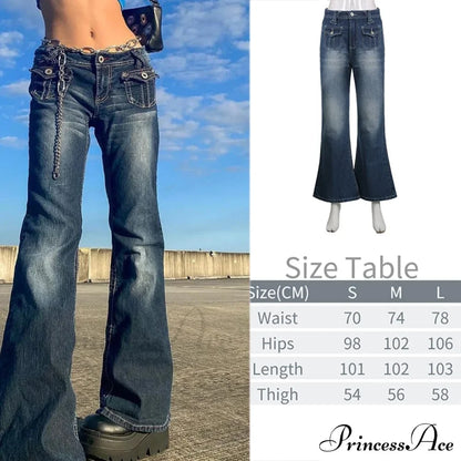 Wide Leg Oversize Y2K Patterned Baggy Winter Cargo Casual Jeans Low Autumn Waist Women's Trousers