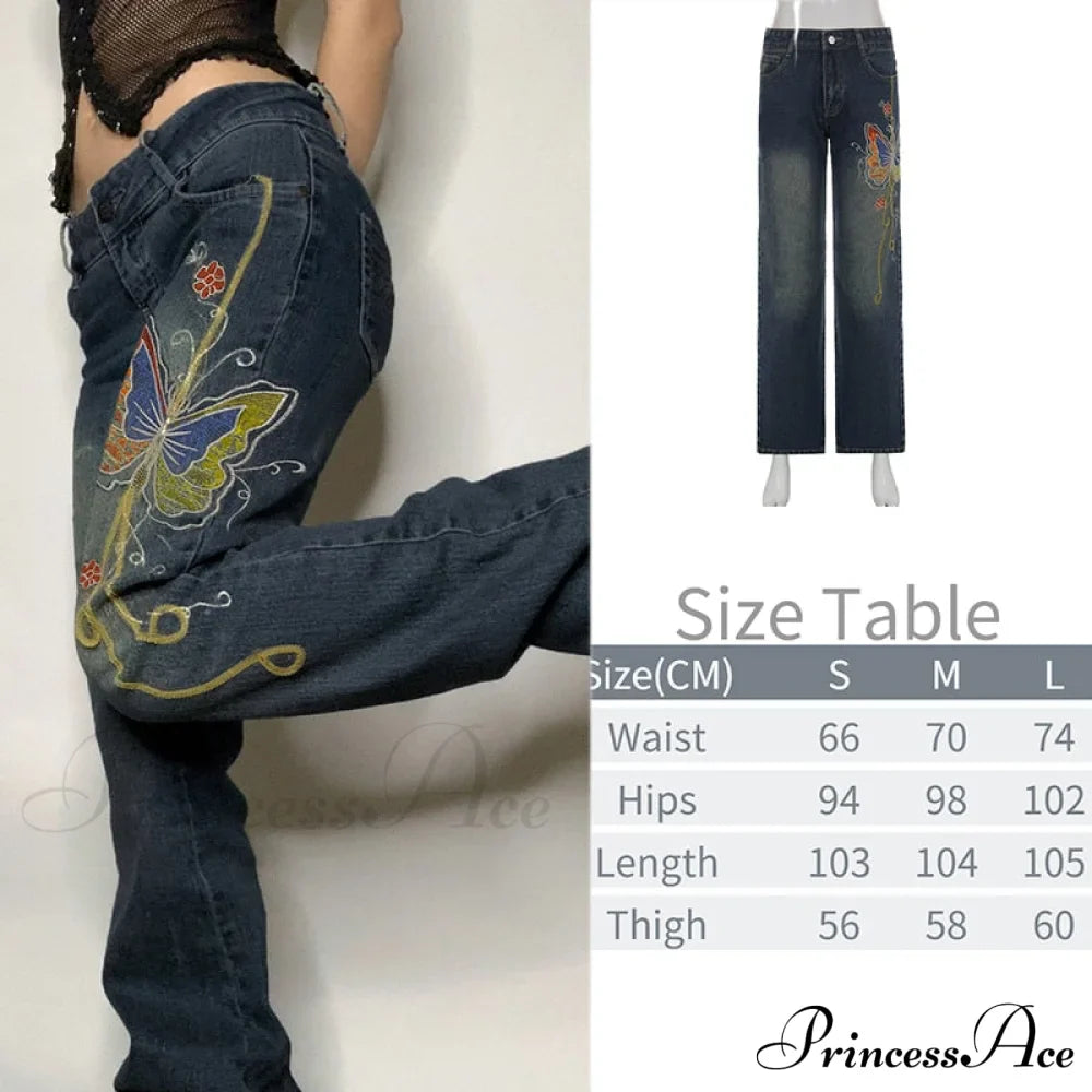 Wide Leg Oversize Y2K Patterned Baggy Winter Cargo Casual Jeans Low Autumn Waist Women's Trousers