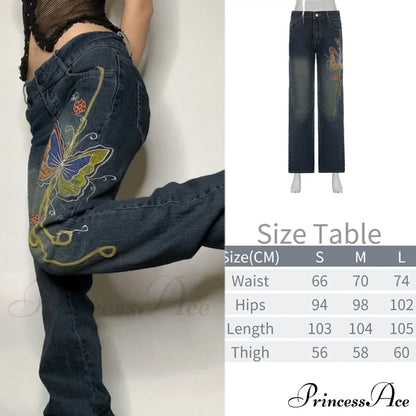 Wide Leg Oversize Y2K Patterned Baggy Winter Cargo Casual Jeans Low Autumn Waist Women's Trousers