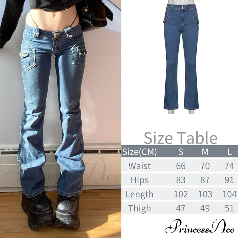 Wide Leg Oversize Y2K Patterned Baggy Winter Cargo Casual Jeans Low Autumn Waist Women's Trousers