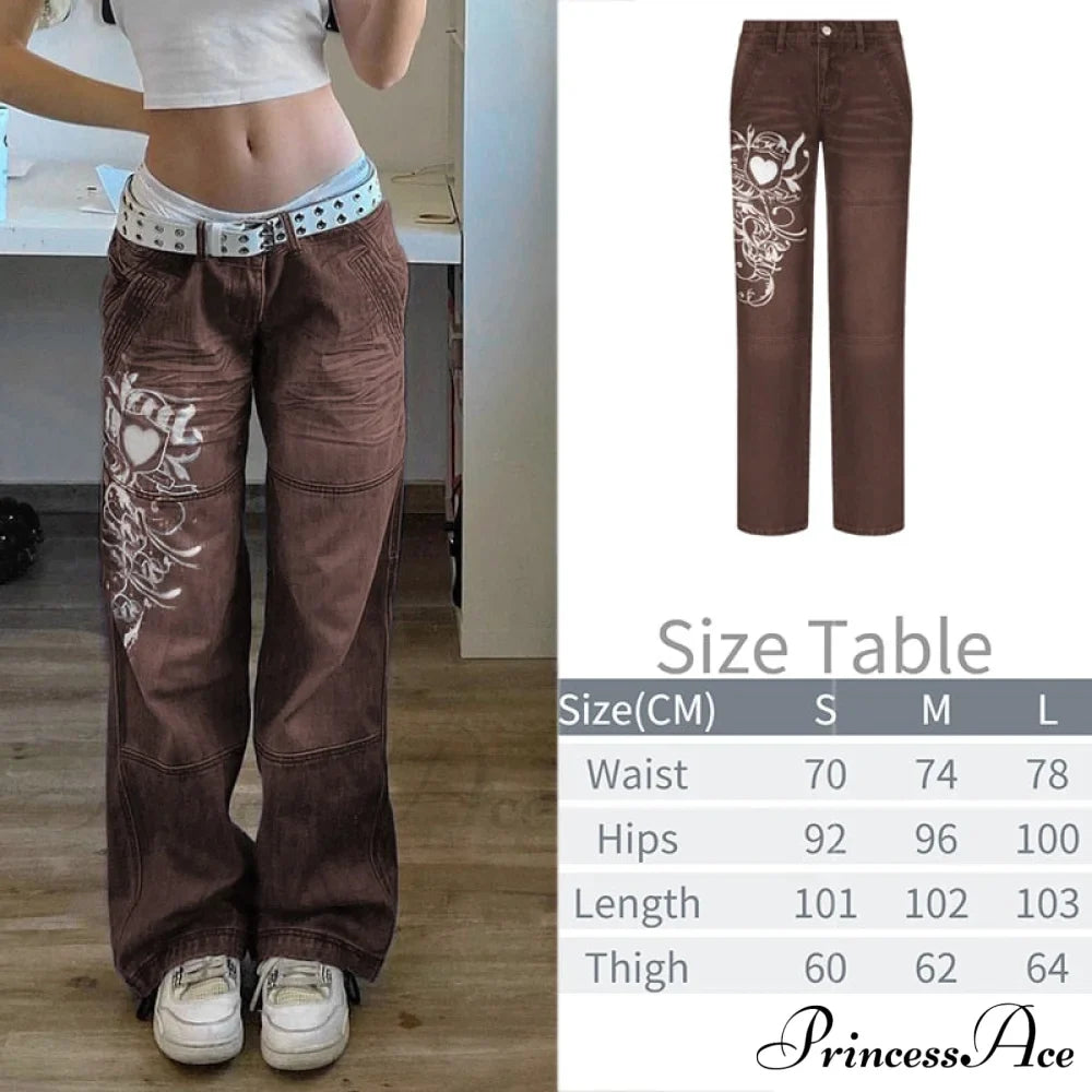 Wide Leg Oversize Y2K Patterned Baggy Winter Cargo Casual Jeans Low Autumn Waist Women's Trousers