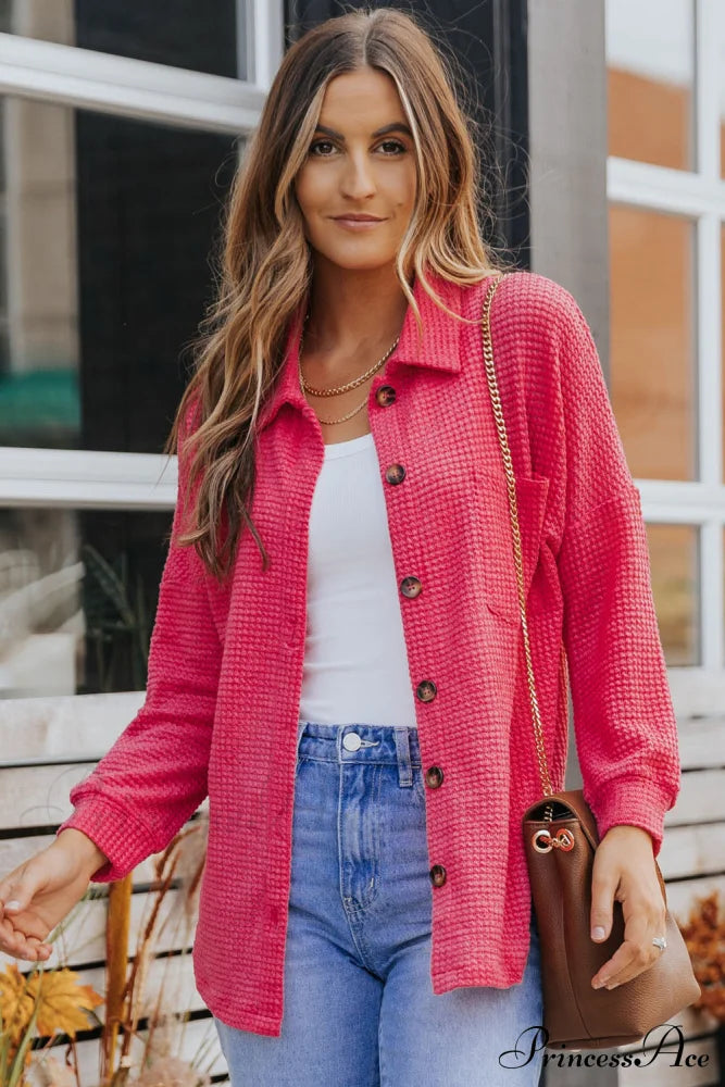 with Blouse Waffle-Knit Dropped Neck Collared Shoulder